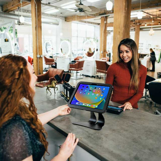 EnCloz secure iPad POS stand in salon checkout environment