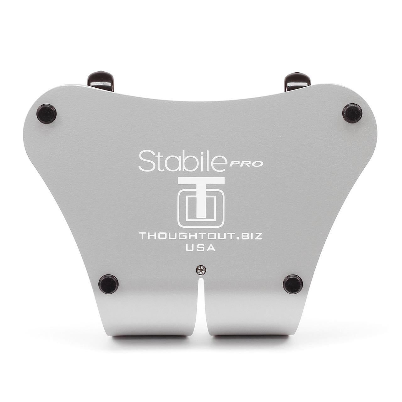 Stabile PRO logo and rear branding close-up in Silver