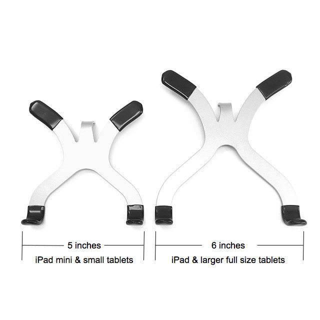 Stabile PRO cradle size comparison showing 5-inch and 6-inch widths for iPad mini and full-size iPads