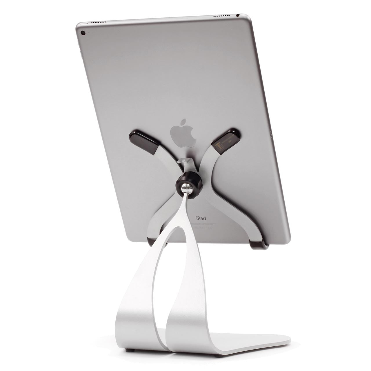 Stabile PRO iPad stand rear angled view in Silver