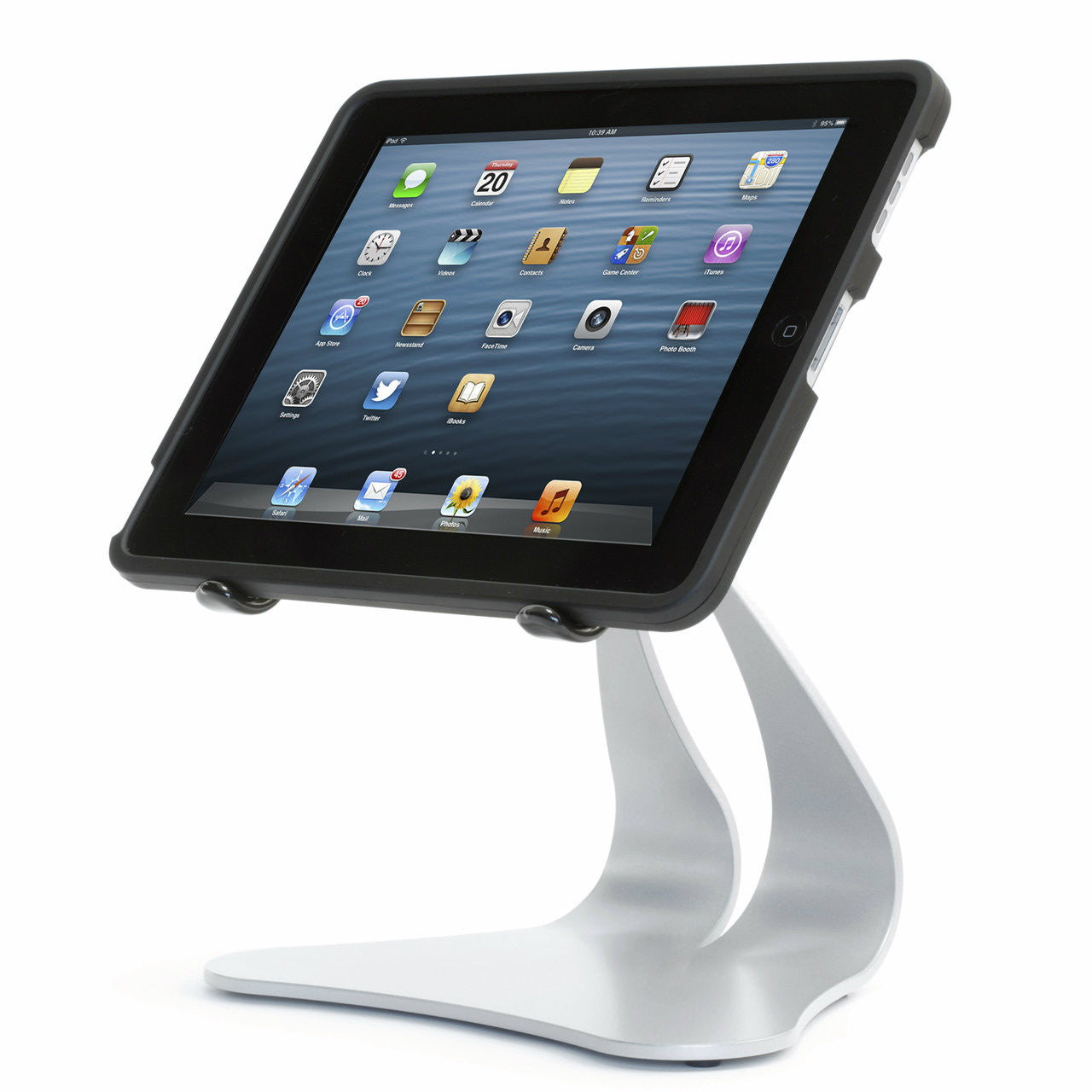 Stabile PRO iPad stand with case landscape view in Silver
