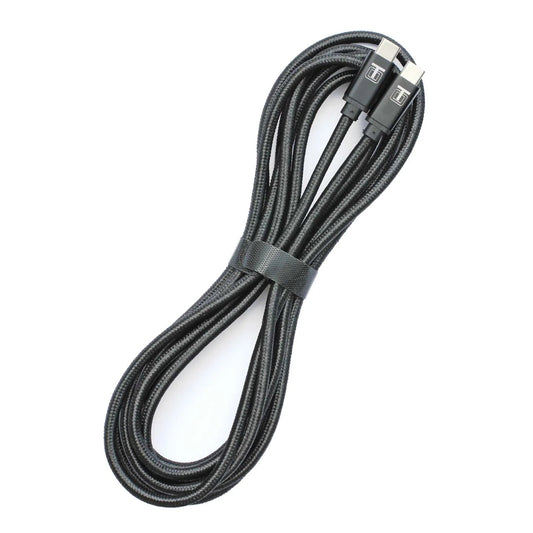 Black braided USB-C cable coiled - 10 feet